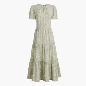 Floral puff-sleeve tiered midi dress